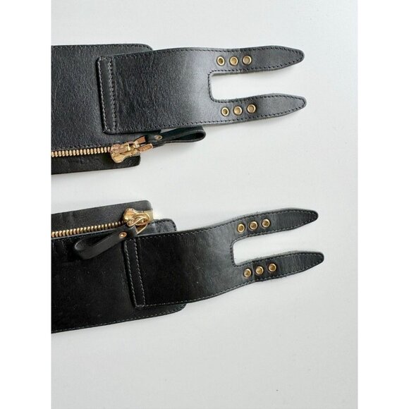 SERGIO ROSSI Black Leather Gold Tone Zipper Buckle Replacement Ankle Cuffs - Picture 3 of 12